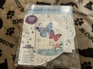BN Beautiful Butterflies Cross Stitch All-Occasion Card Kit - Picture 1 of 2
