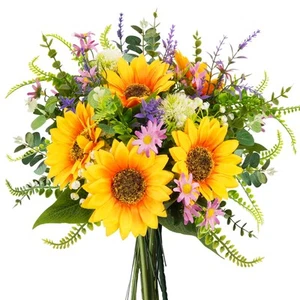 Artificial Flowers Faux Sunflower Bouquets Spring Fake Wildflowers Summer Sil... - Picture 1 of 6