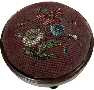 Unbranded Antique Footstool with Floral Needlework Design Vintage 6193 - Image 1 of 4