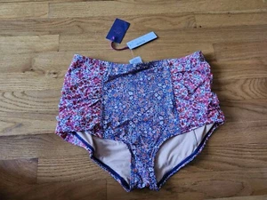 NWT - J Crew Swimsuit Sz Med Liberty High Waist Bikini Bottom Red Floral Lined - Picture 1 of 3