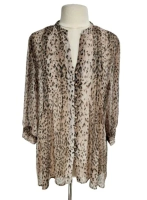 CYNTHIA STEFE Leopard Print Button Up Tunic Blouse Women Plus M No Camisole - Image 1 of 4