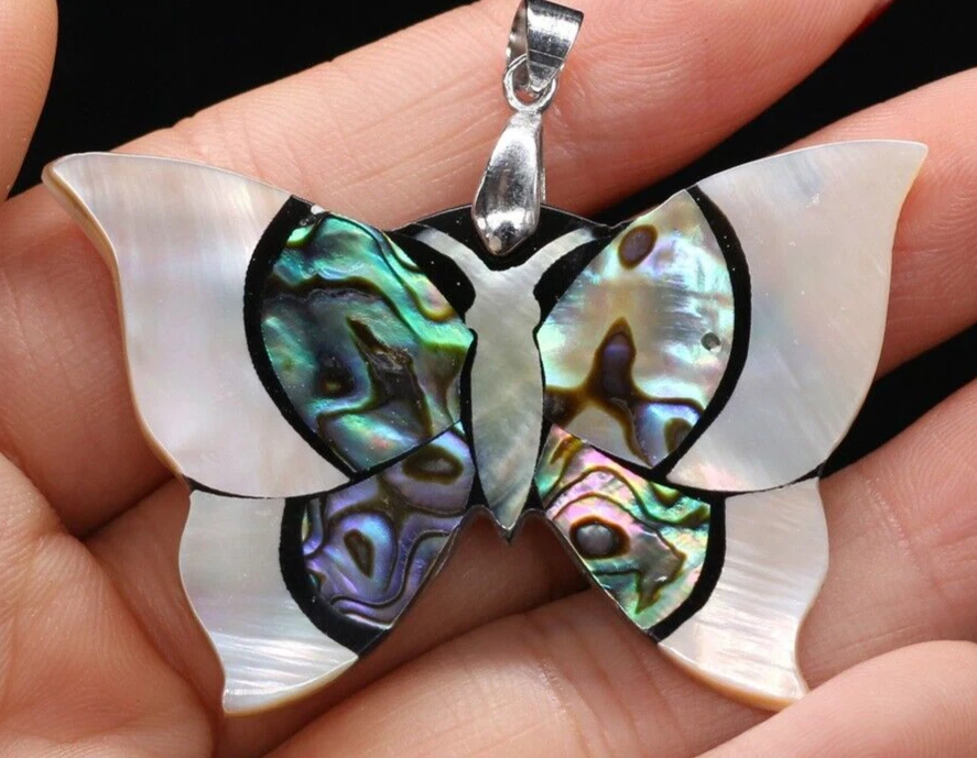 XXL Perlmutt / Paua  Muschel / Abalone / Seeopal Anhänger  Schmetterling - Bild 1 von 3