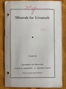 MINERALS FOR LIVESTOCK UNIVERSITY OF KY DEPT. OF AGRICULTURE PB COND: GOOD C2 - Picture 1 of 1