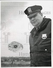 1973 Press Photo Paul Vosteen with Damaged Patrol Car, Johnstown, New York