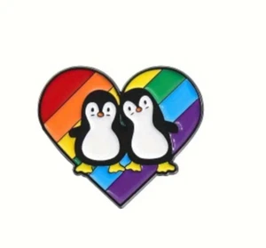 Pride Heart Penguins enamel pin - Australian Stock - Free Au Postage - Picture 1 of 5