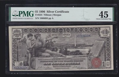 US 1896 $1 Education Silver Certificate FR 224 PMG 45 Ch XF (693) - Image 1 of 2