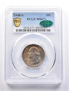 MS67+ 1948-S Washington Quarter CAC PCGS Beautifully Toned *5733 - Picture 1 of 3