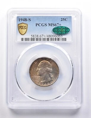 MS67+ 1948-S Washington Quarter CAC PCGS Beautifully Toned *5733 - Image 1 of 3