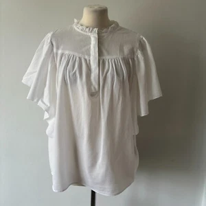 H&M White Cotton Voile Blouse Top Shirt Flutter Sleeves Lightweight Size 18 VGC - Picture 1 of 12