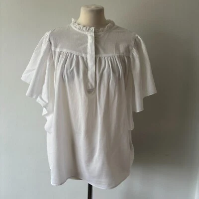 H&M White Cotton Voile Blouse Top Shirt Flutter Sleeves Lightweight Size 18 VGC - Image 1 of 4