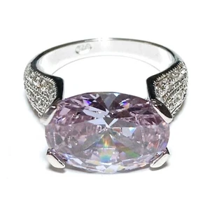 925 STERLING SILVER RING, OVAL AMETHYST SOLITAIRE WITH CZ ACCENTS, SIZE 9, NEW - Picture 1 of 4