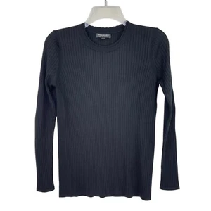 Banana Republic 100% Merino Wool Black Ribbed Sweater Scallop Neck Women's M - Picture 1 of 11