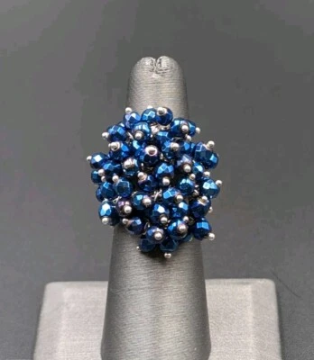 LEER!!! Anillo de cóctel Cha Cha con cuentas de hematita azul facetado de plata esterlina de SI Foto 1 de 4