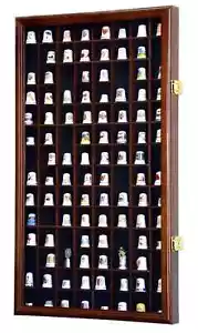Thimble Display Case 100+ Miniature Walnut Wood Minifigures Wall Figure Cabinet - Picture 1 of 10