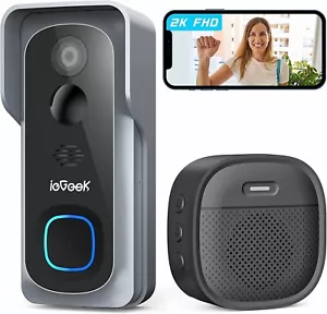 ieGeek 2K Wireless Video Doorbell Camera with Battery Doorbell Chime 2-Way Audio - Picture 1 of 9