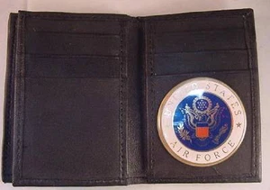 USAF US AIR FORCE  BLACK SOFT LEATHER 20 CREDIT CARD WALLET ID FLAP - Foto 1 di 1