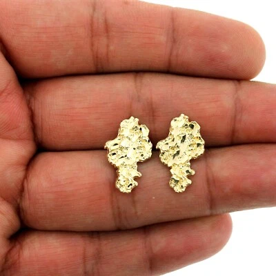 Aretes grandes pepita de oro amarillo de 10 quilates con corte de diamante, para hombre y mujer Foto 1 de 4
