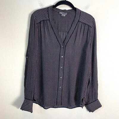 Blusa VINCE feminina pequena estampada 100% seda rolo aba manga gola V - Imagem 1 de 4