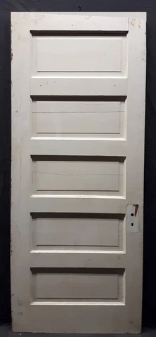 30"x77" Antique Vintage Old Salvaged SOLID Wood Wooden Interior Door 5 Panels Cover