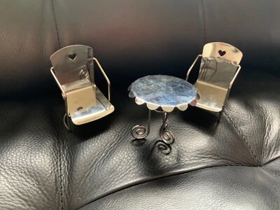 Doll House 1:12 Metal/Aluminum Furniture Lot Silver Toned  Table 2 Chairs - Image 1 of 4