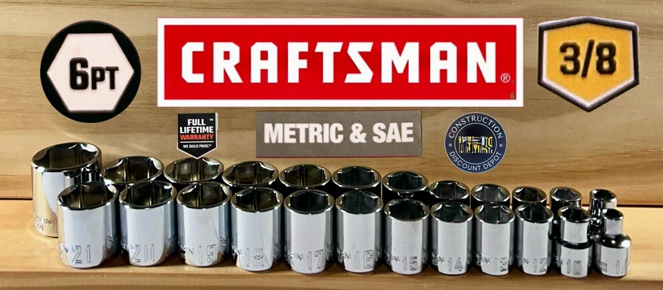 SURPLUS STOCK Craftsman 24 PC. Shallow 3/8" Drive SAE and Metric 6pt  socket set - Image 1 of 1