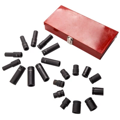 20Pcs 1/2-Inch Drive Deep Impact Socket Set Axle Hub Nut 6-Point Metric 10-19mm - Image 1 of 4