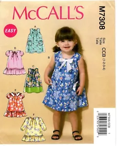 McCalls M7308 Toddlers Dresses Sewing Pattern Uncut Size 1 2 3 4 - Picture 1 of 2