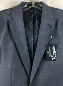 Psycho Bunny 2-Piece Suit Mens 40L 33W Blue Mini Check 100% Wool New! $595 - Picture 1 of 14