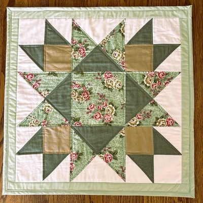 Green Quilted Patchwork Table Topper Runner 26" x 26"  New  Handmade - Image 1 of 2