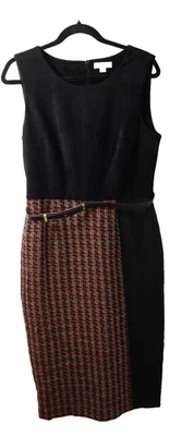 Calvin Klein Black/Brown/Red 12 Pencil Dress Belt Tweed Lined Zip Sleeveless 36) - Image 1 of 4