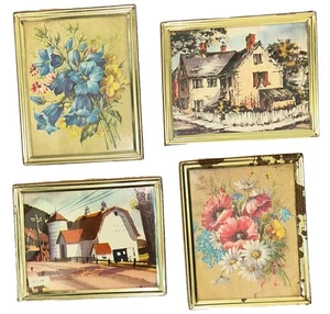 Lot Of 4 VTG Arthur A Kaplan Co. Litho Framed Prints House/Barn/Flower Prints - Picture 1 of 3