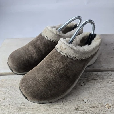 Zuecos forrados de piel de hielo Merrell Encore para mujer 8 zapatos sin cordones de gamuza marrón Foto 1 de 4