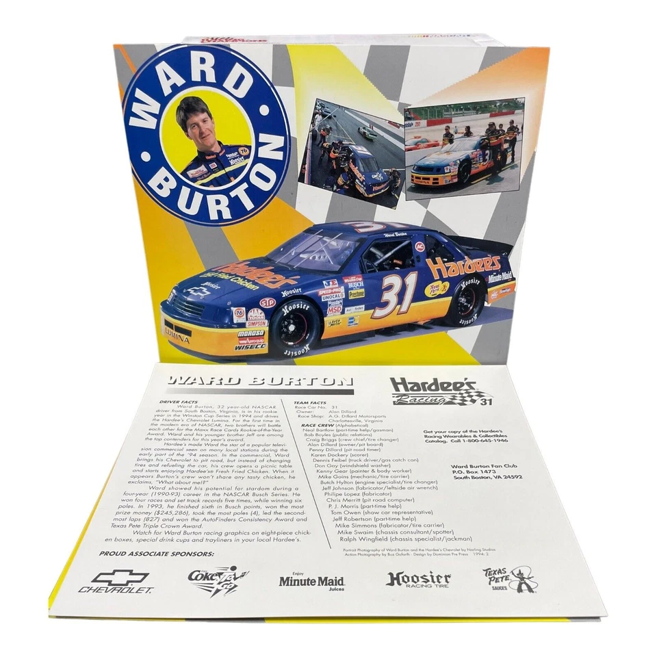 Ward Burton Hardees 1994 #31 Chevrolet Driver Hero Card - Image 1 of 1
