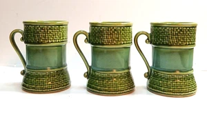 Decorama Inc. Dallas Texas  Set Of 3 Vintage Cups Mugs Green Tones Japan - Picture 1 of 10