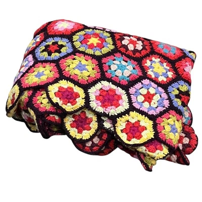 Kaffe Fassett Pine Cone Hill Wool Crochet Granny Hexagon Afghan Throw Blanket - Image 1 of 4