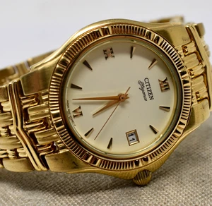 Vintage 90er Jahre Herren Citizen Elegance vergoldet Datum Quarz Armbanduhr - Bild 1 von 4
