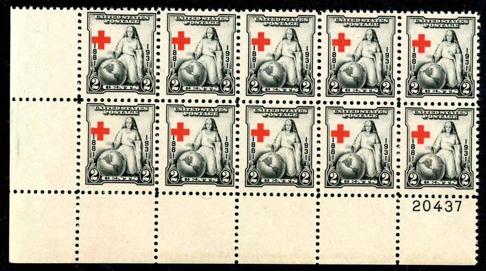 EFO 702 RED CROSS SHIFTED TO LEFT FRAME SHEET CORNER BLOCKTEN W/ PLATE NUMBER -- - Image 1 of 1