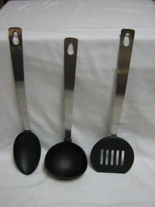 3 PC LE GOURMET CHEF NYLON STAINLESS STEEL SPOON LADLE & SPATULA UTENSILS - Picture 1 of 6