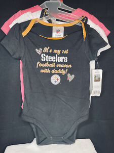 Pittsburgh Steelers Baby Girl One Piece 3 Pk -  NFL Team Apparel New, 18 Months