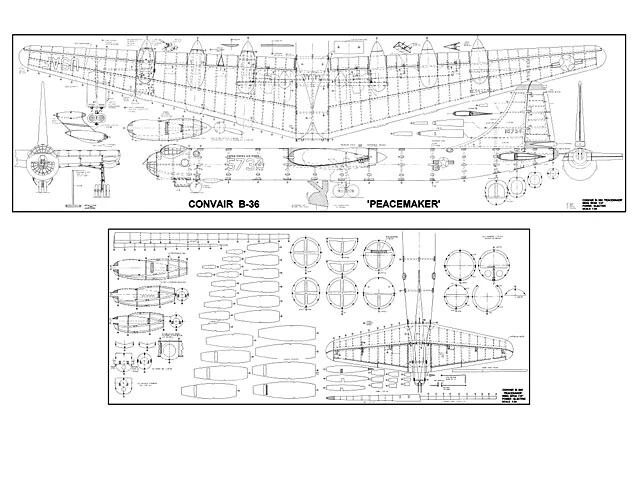 Convair B-36 RC Electric 115" Wingspan RC Model Airplane Printed Plans Templates - Image 1 of 1