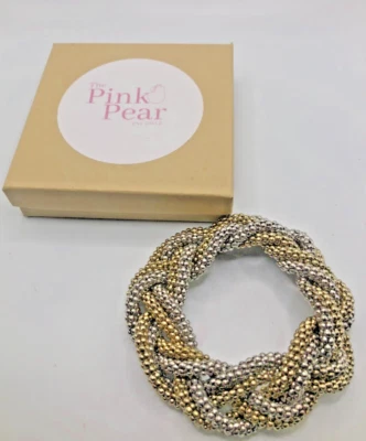 Pulsera de metal trenzado de pera rosa de dos tonos Foto 1 de 3