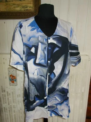 Chemisier viscose blanc imprimé bleu SEMPRE PIU CHALOU  46 18UK manche courte  Foto 1 de 4