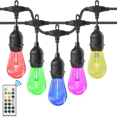 Cadena de luces LED para café RGB de 48 pies con 15 bombillas S14 para patio trasero impermeables Foto 1 de 4