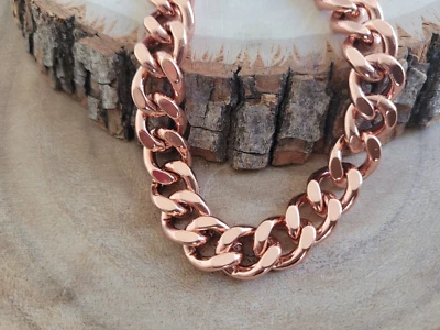 Pure Solid Copper Bracelet Arthritis Cuban Chain Curb Link Rider 11 mm Bracelet - Image 1 of 4
