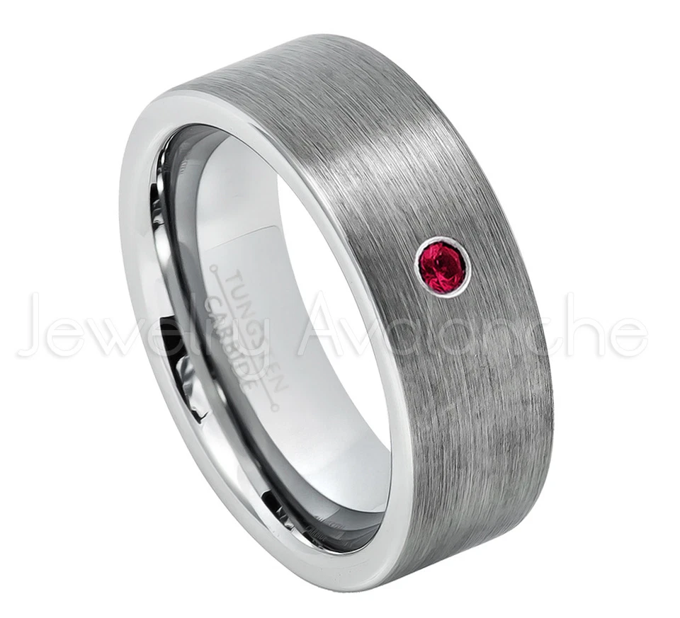 Anillo de tungsteno corte pipa para hombre, anillo de rubí de 0,07 quilates para hombre, anillo de piedra de nacimiento de julio #669 Foto 1 de 1