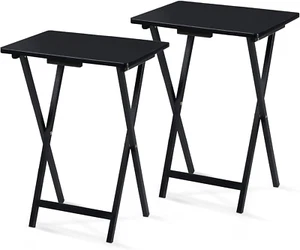 2-Pack TV Tray Folding Dinner Table W/Collapsible Storage Rack, Black - Picture 1 of 9