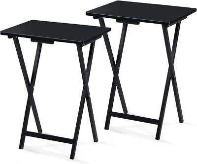 2-Pack TV Tray Folding Dinner Table W/Collapsible Storage Rack, Black - Image 1 of 4