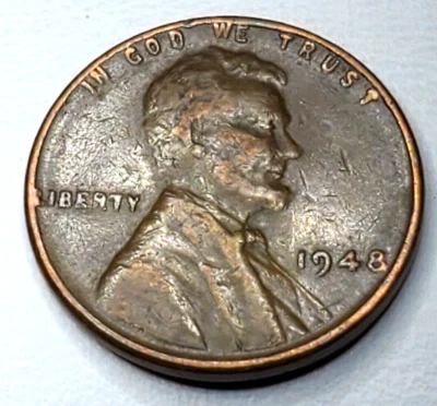 1948 No Mint Mark Lincoln Wheat Penny Rim Error Letters Touching the Rim - Image 1 of 4