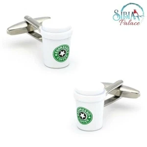Starbuck Coffee Mug Novelty Cufflink In Pouch Fashion Men Cuff link UK Christmas - Picture 1 of 10