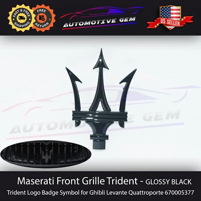 Maserati Front Grille Emblem Glossy Black Trident Logo Badge Symbol 670005377 - Image 1 of 3